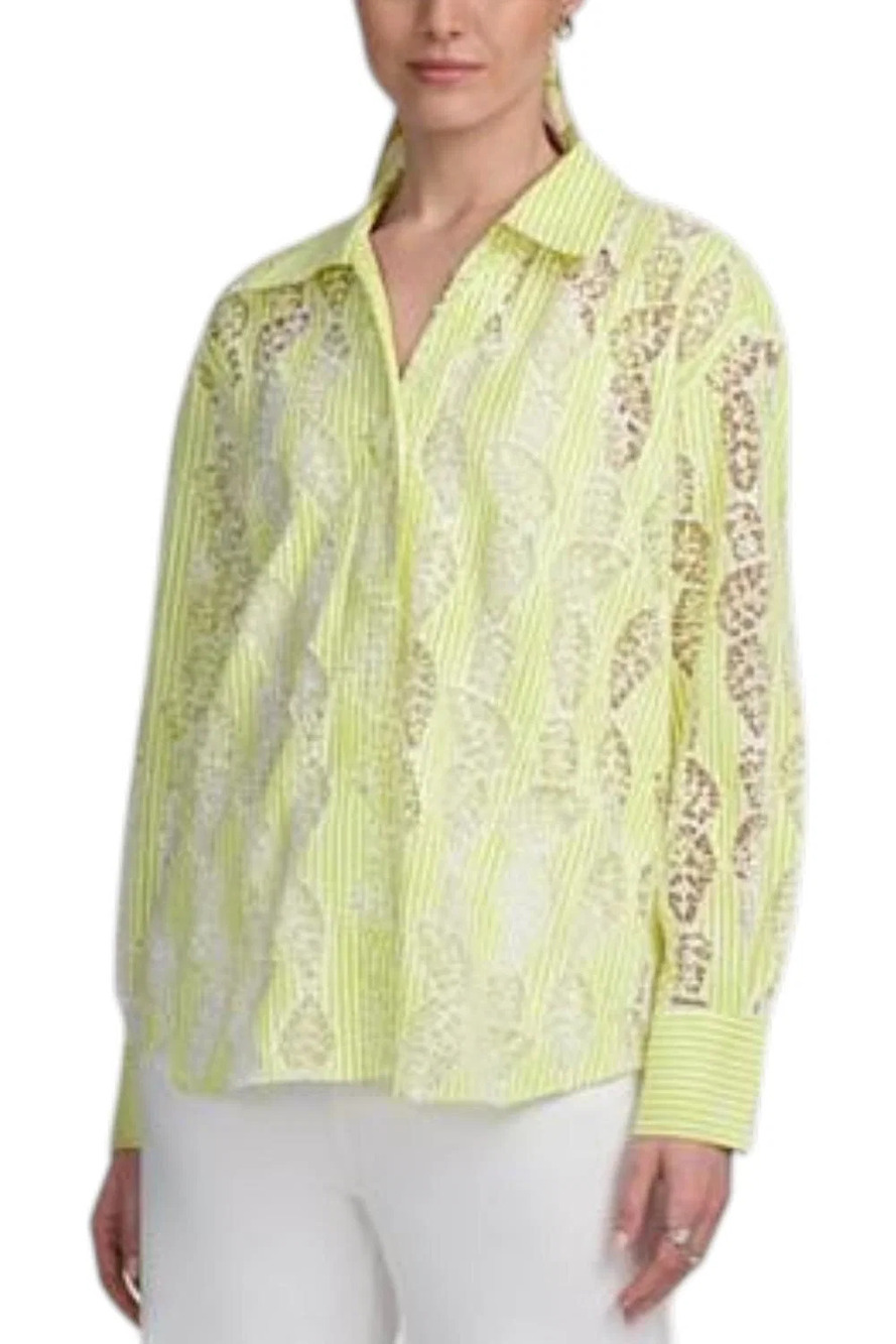Elle Get the Look Women's Striped Lace Shirt Butter Stripe - Regular